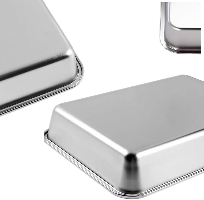 Stainless Steel Sheet Pan 14"x10"x6", Rectangle Bakeware, Cake Pan Corrosion Resistant Easy Clean Durable (S (14"x10"), 6" Deep)