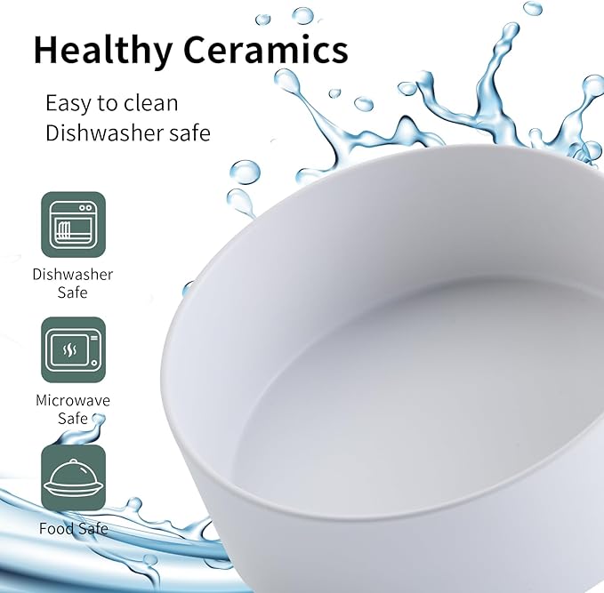 White 8 in Dog Bowl Ceramic for Medium Sized Breed,Retrievers,7.6 Cups Non Slip Heavy Weighted Dog Food Water Dish,Modern Big Pet Bowl Large