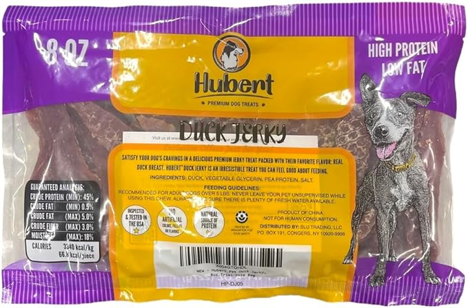 Hubert Pet Gourmet Duck Jerky Dog Treats: Healthy & Natural Training Snacks, Ideal for All Dog Sizes, Low Fat, High-Protein, 8 Ounce Trial Size
