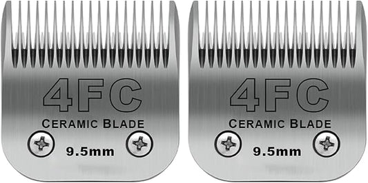 2 Pack Detachable Pet Dog Clipper Blades, Compatible with Andis Size 4FC Cut Length 3/8"(9.5mm), Most Oster A5,Wahl KM Series Clippers,Made of Ceramic Blade & Stainless Steel Blade