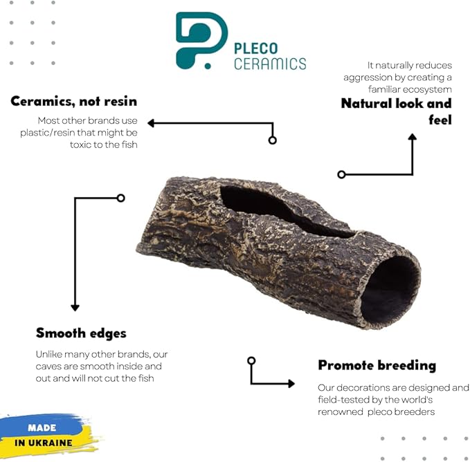 Plecoceramics Large Pleco Cave Breeding Ceramic Decorations Fish Tank Aquarium (1 pcs Scape Log)