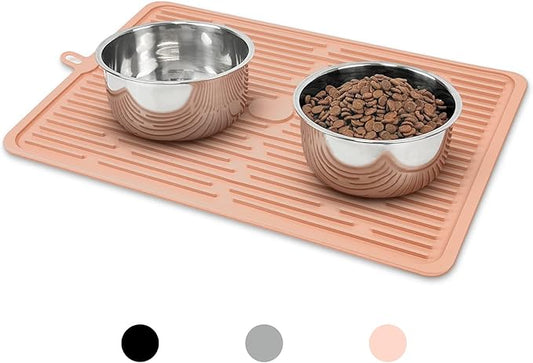 Ptlom Silicone Pet Placemat for Dogs and Cats, Non-Slip Waterproof Dog Feeding Bowl Mats for Food and Water, Small Medium Large Pet Tray Mat Prevent Residues from Spilling onto The Floor, Pink