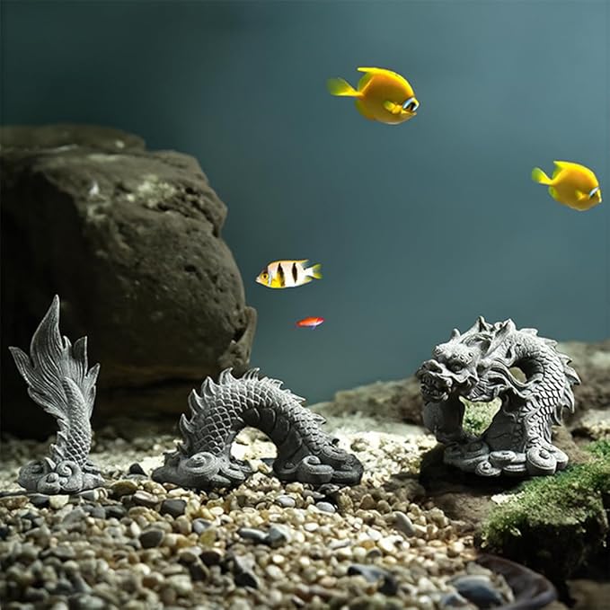 livelyfish Aquarium Dragon Statue Sandstone Ornaments Asian Fish Tank Decor for Freshwater Saltwater Tank Landscape Garden Decorations