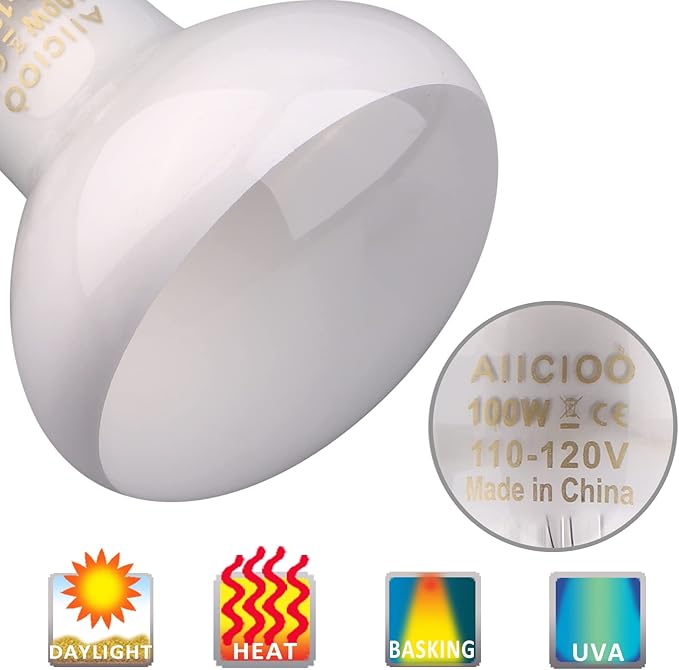 Aiicioo Reptile Basking Light Bulb - 100W Reptile Heat Lamp 2 Pack UVA Daylight Amphibians Basking Bulb for Bearded Dragon Turtle Hermit Crab Gecko Lizard Daylight