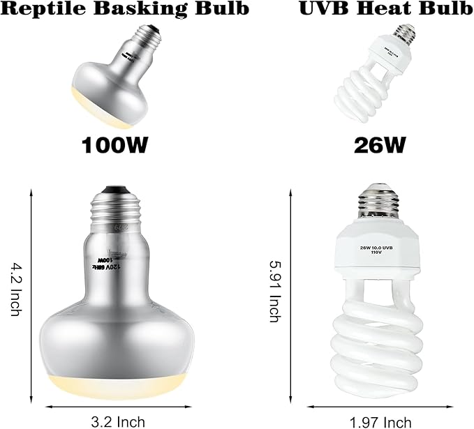 15inch Dual Reptile Light Fixture, Max 150W Dual Reptile Heat Lamp Fixture with 100W Basking Spot Lamp Bulb and 26W UVB Heat Bulb for Bearded Dragon Terrarium and Tortoise Habitat