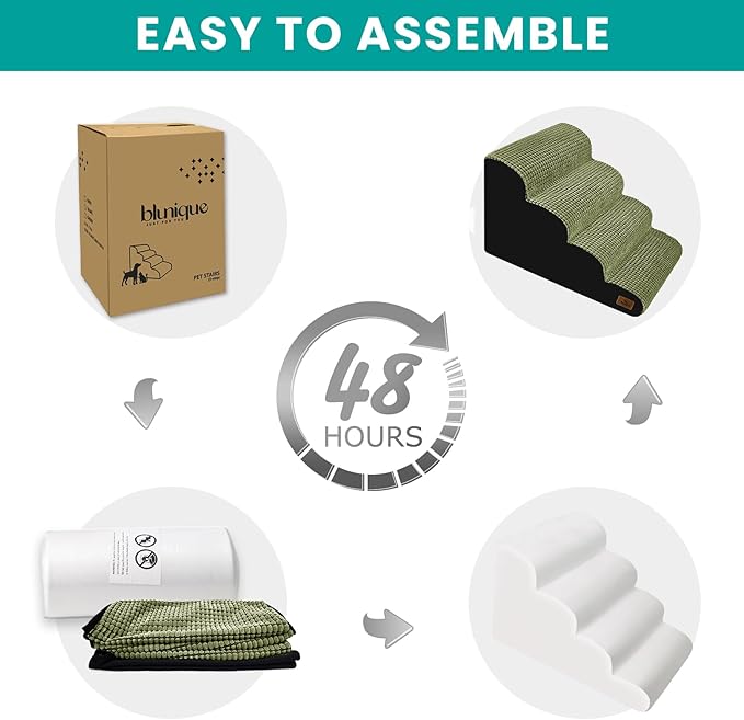 Dog Stairs for Small Dogs, 20.5 in H 4 Step Curved Dog Ramp for High Bed and Couch, Foam Dog Ramp with Durable Non-Slip Waterproof Fabric Cover, Pet Stairs for Pets Joints, Green
