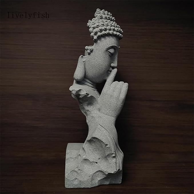 livelyfish Meditating Buddha Statue Zen Garden Statues Sandstone Thinker Buddha Sculpture Figurine for Fish Tank Aquarium Home Decorations, Gift (Large)