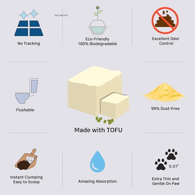 I AM TOFU - Tofu Cat Litter, Natural Flushable, No Dust Extra Clumping Pellet Litter (10 LBS, Honey Peach)