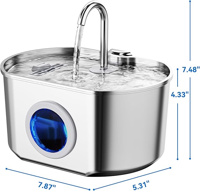 Cat Water Fountain Stainless Steel: 74oz/2.2L Cat Fountain for Drinking- Pet Water Fountain Inside - Automatic Dog Watering Dispenser Bowl - Pet Feeding & Watering Supplies (4 Filters)