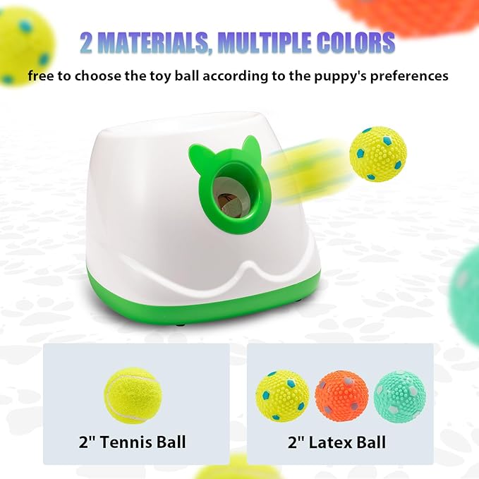 Automatic Ball Launcher for Dogs, Dog Fetch Ball Thrower Launcher, 4 Adjustable Distances, Interactive Pet Self Playing for Small Dogs and Puppies with 10 Balls (2 inches)