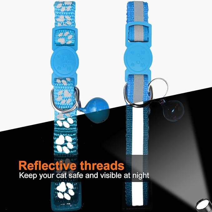 TagME 2 Pack Cat Collar with Name Tag, Personalized Reflective Cat Collar Breakaway with Bell for Boy & Girl Cats, SkyBlue
