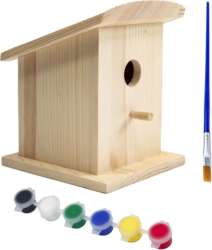 Berfutall-DIY Wooden Bird House for Outdoor, Wild Bird Feeder, Hanging Birdhouse,Perfect for Cardinals, Bluebirds, and More. (E)