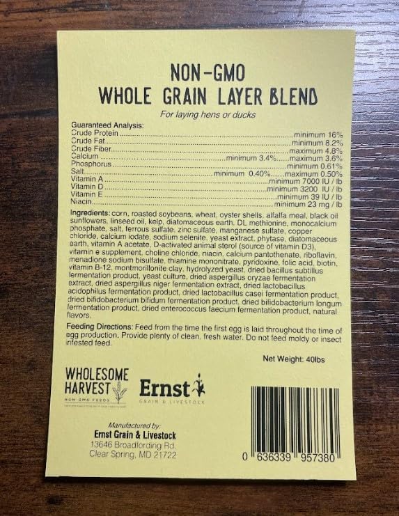 Non-GMO Whole Grain Layer Blend 16% - Chicken Feed for Laying Hens and Ducks - Includes Essential Oils, Herbs, Oyster Shells, Vital Minerals, and Omega 3, 10lb