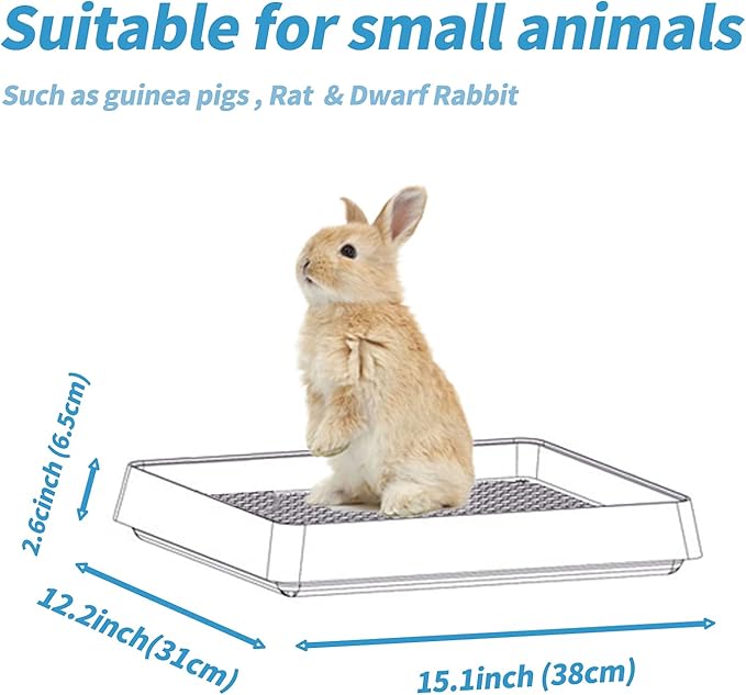 PODOO Rabbit Large Litter Box, Guinea Pig Training Pan Cage with Toilet Tray, Ideal for Rats, Ferret, Bunny Small and Medium Animals (Medium + Extra Large Steel Holes Grids)