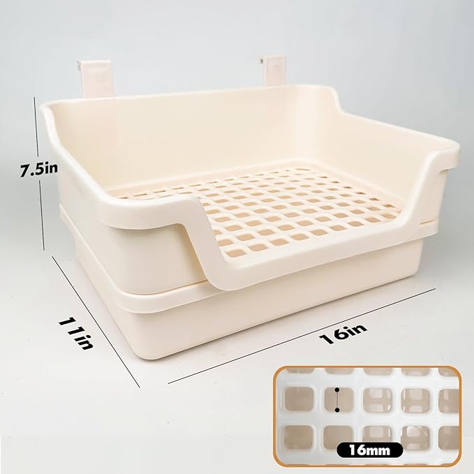 Large Rabbit Litter Box w/Plastic Grid & Dump Tray-Bunny Litter Pan Small Animal Potty Toilet - Pet Bunny Supplies Rabbit Cage Accessories for Training Corner Litter Box (Cream)