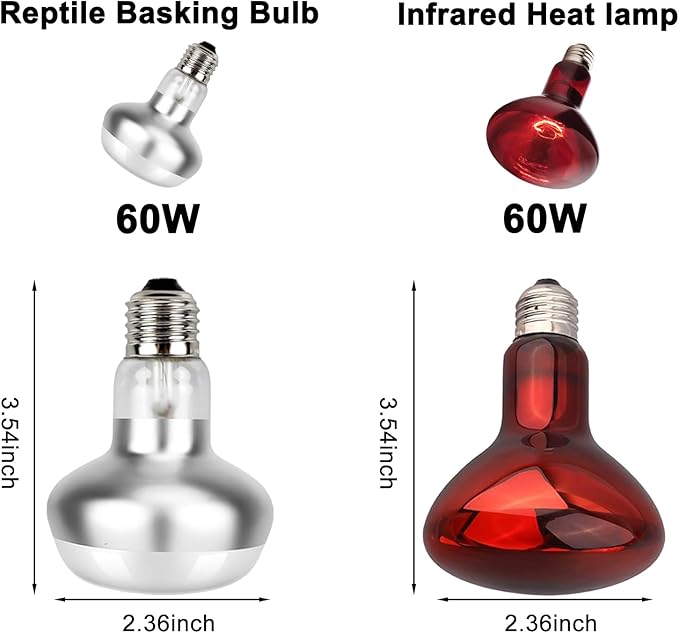 Nano Reptile Heat Lamp Fixture, Dual Reptile Light Fixture with 60W Basking Bulb & Infrared Bulb for Bearded Dragon, Turtles, Snake and Lizard Terrarium