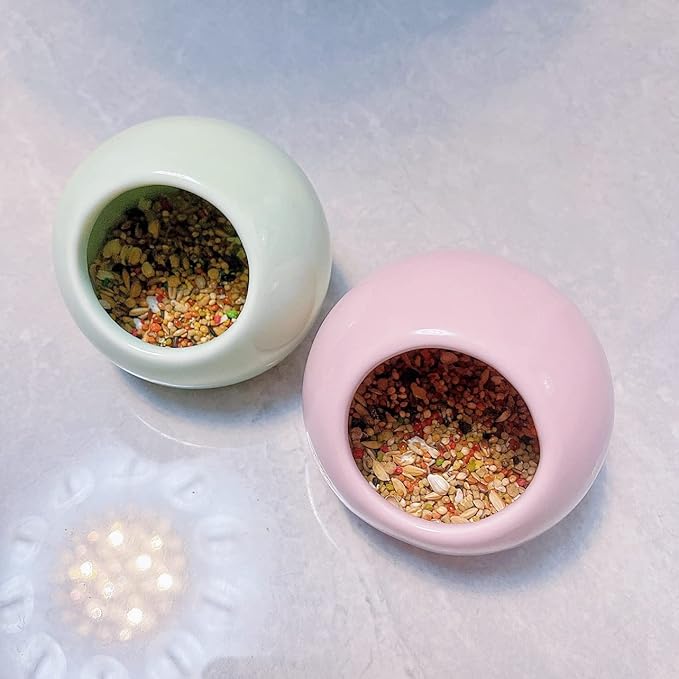 Bird Feeder Ceramic Anti-Spill Food Bowl for Parrot Cockatiels Parakeets Conures Zebra Finch Hamsters Guinea Pigs Rabbits Gerbil- Small Pet Supplies (Pink)