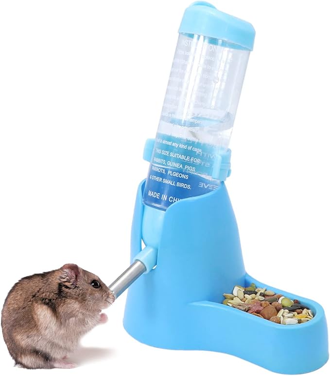Wontee Hamster Water Bottle Water Dispenser Hamster Silent Exercise Running Wheel for Dwarf Hamsters Gerbil Mice (Blue, 125ML)