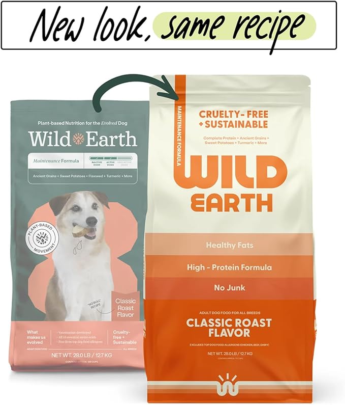 Wild Earth Vegan Dry Dog Food | Plant-Based Maintenance Formula | Vegetarian, Allergy Relief, Veterinarian-Developed for Complete Nutrition | Classic Roast Flavor, 28 Pound Bag