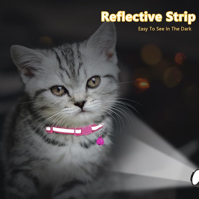 Taglory Kitten Collar Breakaway with Bell, 2 Pack Girl Boy Pet Kitten Collar Adjustable 6-8 Inch for 2-6 Months Cat, HotPink