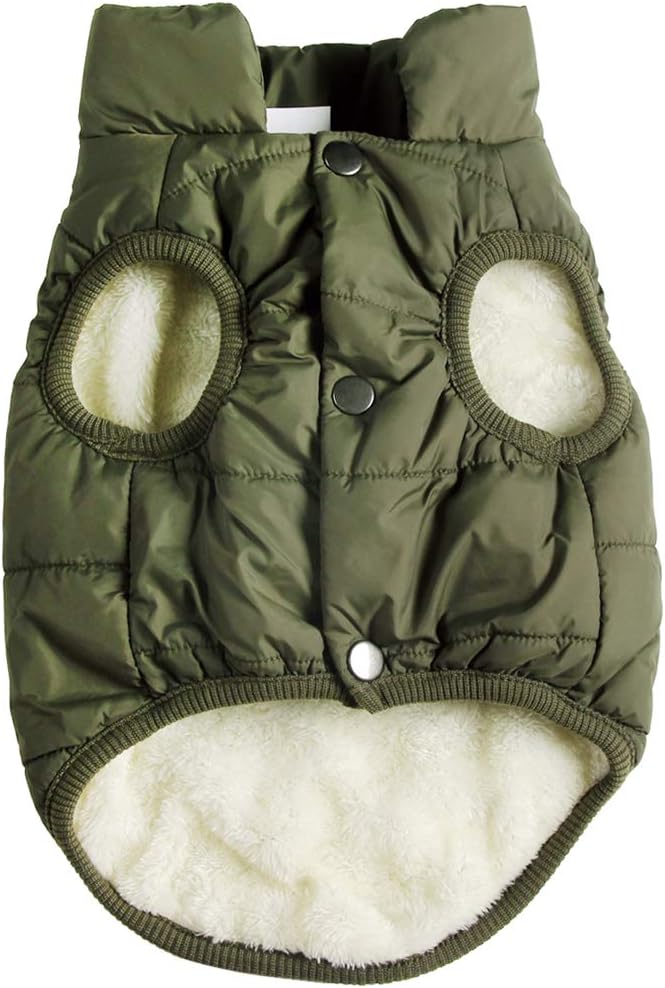 2 Layers Fleece Lined Warm Dog Jacket for Winter Cold Weather,Soft Windproof Large Dog Coat,Green XXL