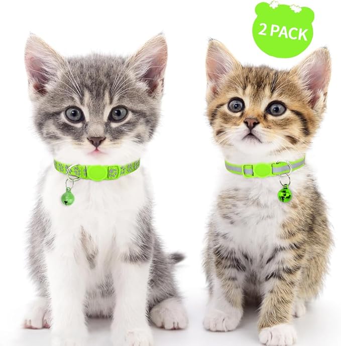Taglory Kitten Collar Breakaway with Bell, 2 Pack Girl Boy Pet Kitten Collar Adjustable 6-8 Inch for 2-6 Months Cat, Green