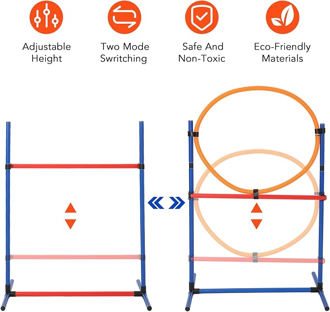 Dog Agility Training Equipment, Perfect Obstacle Course Backyard Set with Tunnel, 2 Agility Hurdle, 8 Weave Poles, Jump Ring, Pause Box, Toy Balls and Storage Bag, Dog Outdoor Game Sets (87 PCS)