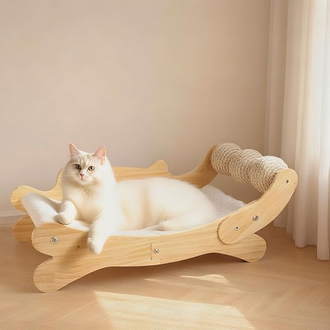 Cat Scratcher Bed for Indoor Cats | 3-in-1 Scratching Post & Hammock Lounge with Wooden Perch, No-Tip Stable Base for Small/Medium/Large Cats ,Durable Scratch Pad & Cat Furniture (Easy Assembly)