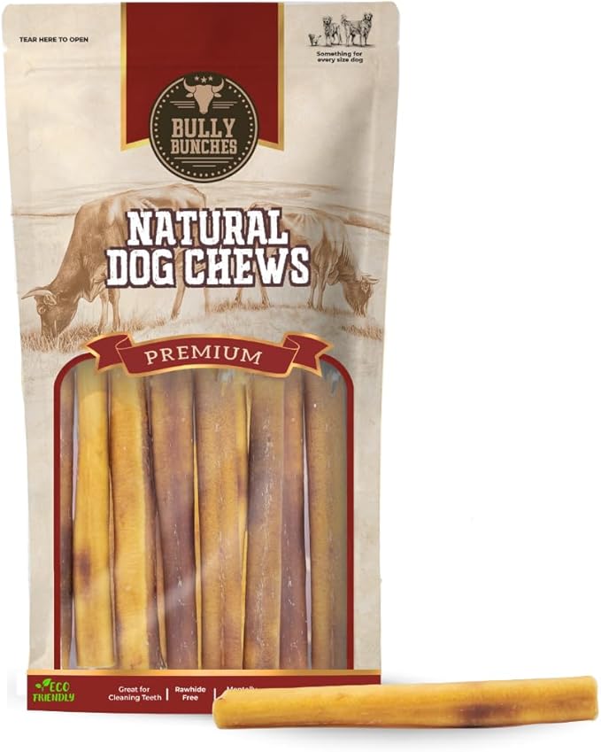 Bully Bunches Premium 6 Inch Thick Odor-Free Bully Sticks for Small & Medium Dogs - Long Lasting Chews for Oral Care- All Natural & Single Ingredient, 100% Beef Dog Treat, Rawhide Free (10 Pk)