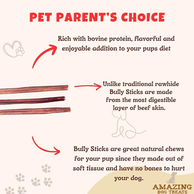 Amazing Dog Treats - Bully Sticks for Small Dogs (12 Inch Small- 30 Count) - Premium Thin Junior Bully Sticks for Dogs