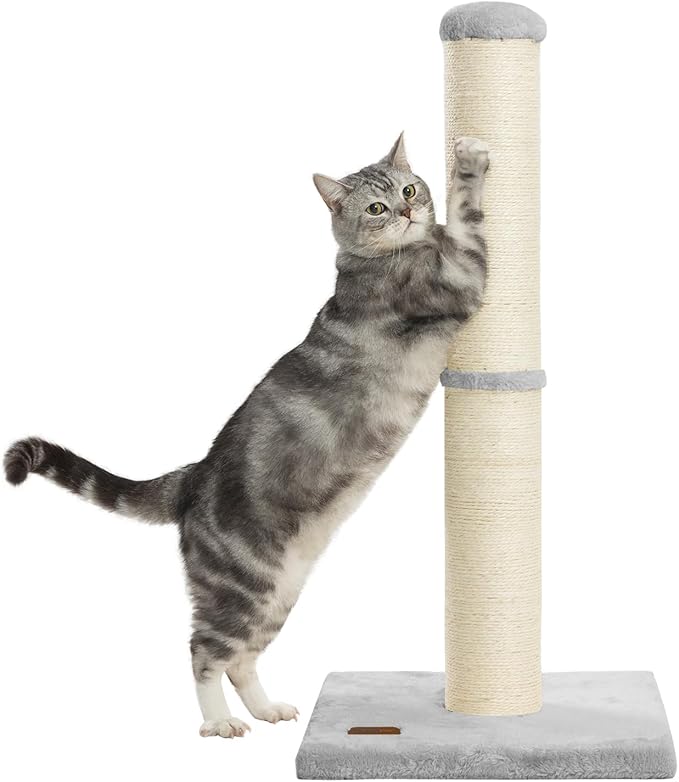 34inch Cat Scratching Post with Natural Sisal Rope 4.3Inch Large Diameter Scratcher Post Tree for Indoor Cats Grey