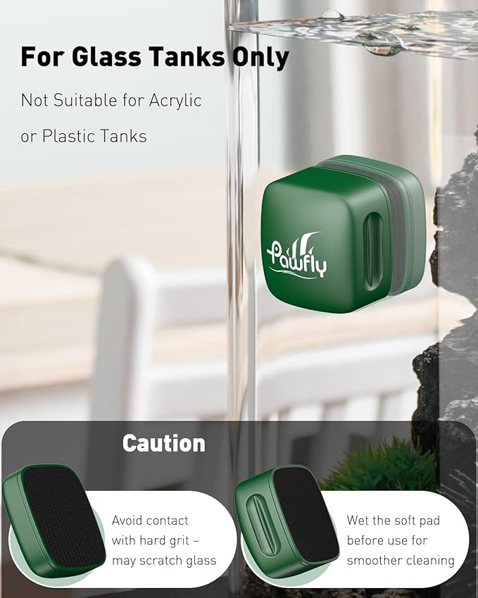 Pawfly Aquarium Magnet Glass Cleaner, Magnetic Fish Tank Cleaner, 1.5" Mini Algae Scrubber for Glass Aquariums, Strong Magnetic Brush Cleaning Tool for Glass Fish Tanks up to 10 Gallons