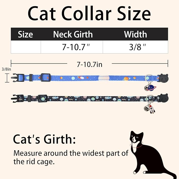 Cat Collar Breakaway, 2 Pack Cotton Cats Collars with Bells, Cute Planet Shaped for Girl Boy Kittens