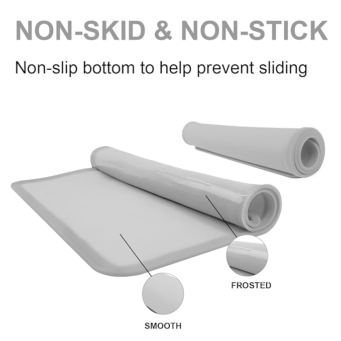 KVK Silicone Placemats for Toddlers Thicker Version, Non-Slip Reusable Kids Placemats for Dining Table, Stain-Proof Baby Table Mat for Restaurants 4 Packs (Light Gray&Dark Gray)