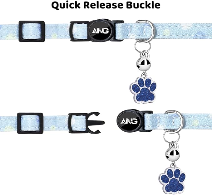Personalized Breakaway Cat Collars - ID Tag, Bell, Bowtie - Safety Quick-Release, Customized for Girls & Boys Cats (Polka dot-Blue)