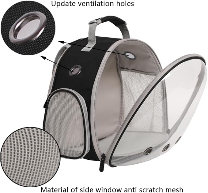 Guinea Pig Backpack Carrier, Bearded Dragon Carrier Backpack with Clear Bubble Window,Small Animal Travel Backpack for Hedgehog Rat Parrot,Rabbit,Sugar Glider,Airline Approved(Black, Backpack)