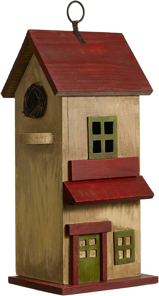 Glitzhome Birdhouses for Outdoors, Rustic 14.25" H Large Bird Houses for Outside, Distressed Painted Bird House Solid Wood Cottage Decorative Hanging Birdhouse for Outdoor Patio Garden,Washed Yellow
