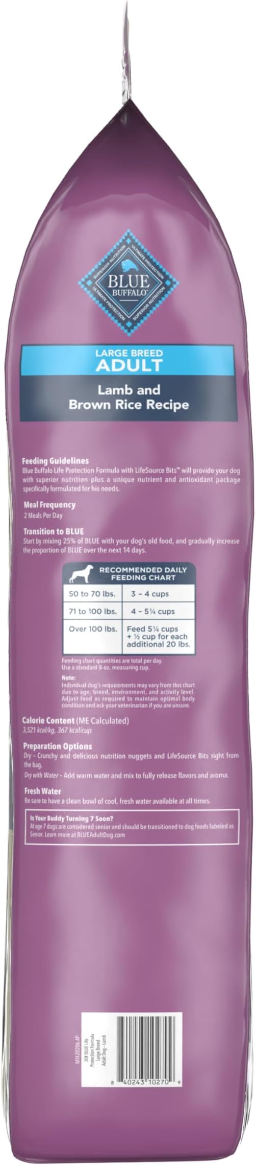 Blue Buffalo Life Protection Formula Large Breed Adult Dry Dog Food, Promotes Joint Health and Lean Muscles, Made with Natural Ingredients, Lamb & Brown Rice Recipe, 30-lb Bag