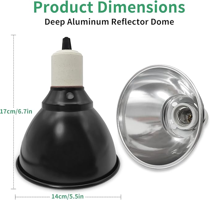 5.5 Inch Deep Dome Reptile Lamp Bulb Fixture with 3 Kinds Switch - Ideal for 50W/75W/100W/150W Heat Lamp Bulbs, E26 Compatible with UVA/UVB/Basking Heat Bulbs, Supports Up to 150 watts