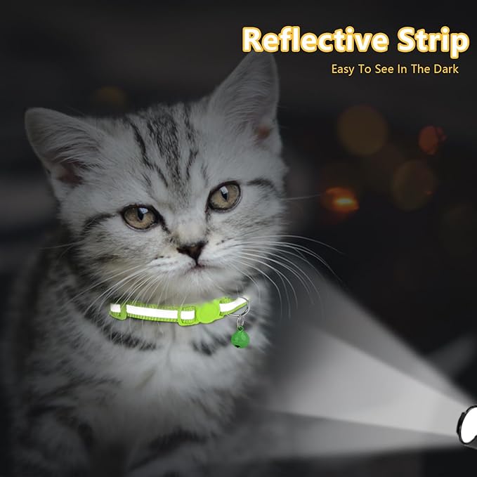 Taglory Kitten Collar Breakaway with Bell, 2 Pack Girl Boy Pet Kitten Collar Adjustable 6-8 Inch for 2-6 Months Cat, Green
