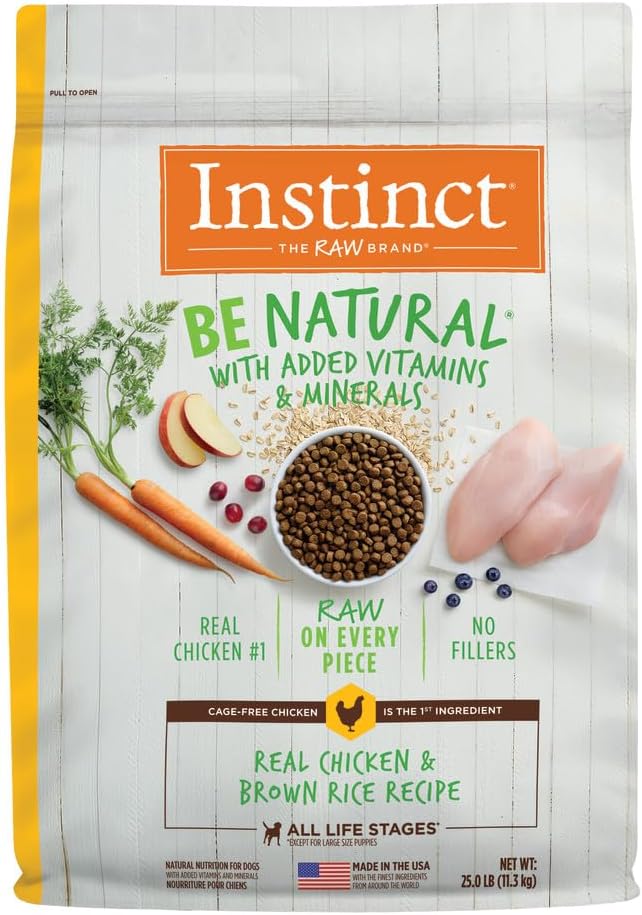 Instinct Be Natural, Natural Dry Dog Food, Raw Coated Kibble - Real Chicken & Brown Rice, 25 lb. Bag