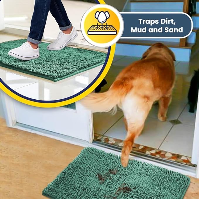 Muddy Mat® Shown on TV – Super Absorbent Door Mat Indoor, Microfiber Quick Dry Chenille Entryway Rug, Non-Slip Front Door Mat, Indoor Mats for Entryway, Machine Washable Pet Rug, Sea Green 36"x60"
