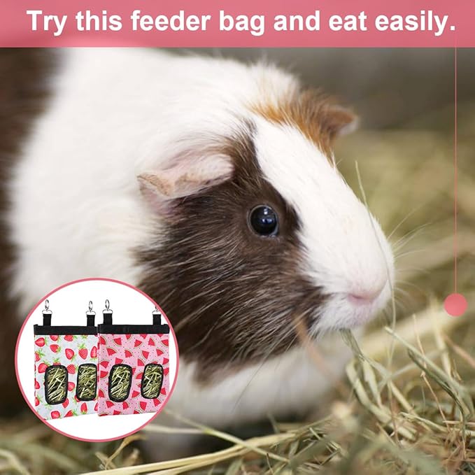DZWLKJ Guinea Pig Hay Feeder, 2 Pack, 10 x 8 x 0.2 Inches, Stainless Steel, Rabbit Hay Bag, 600D Oxford for Small Pets,Chinchilla,Hamsters