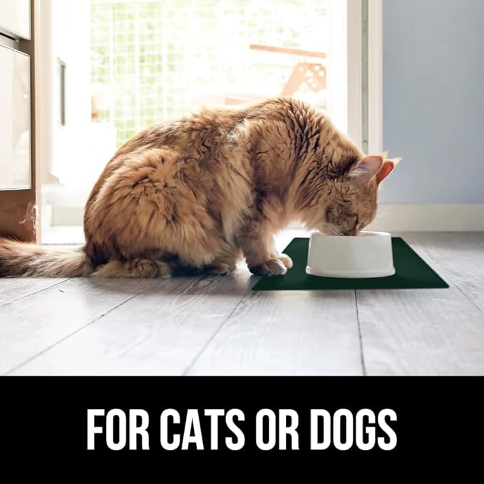 GORILLA GRIP 100% Waterproof Raised Edge BPA Free Silicone Pet Feeding Mat, Dog Cat Food Mats Contain Spills Protects Floors, Placemats for Cats and Dogs Water Bowl, Pets Accessories 28x18 Green