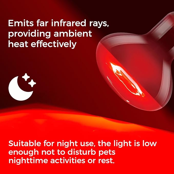 Reptile Heat Lamp Bulb 100W 2PCS, Infrared Heat Emitter Red Heat Lamp for Reptile Amphibian, Infrared Basking Spot Light Bulb