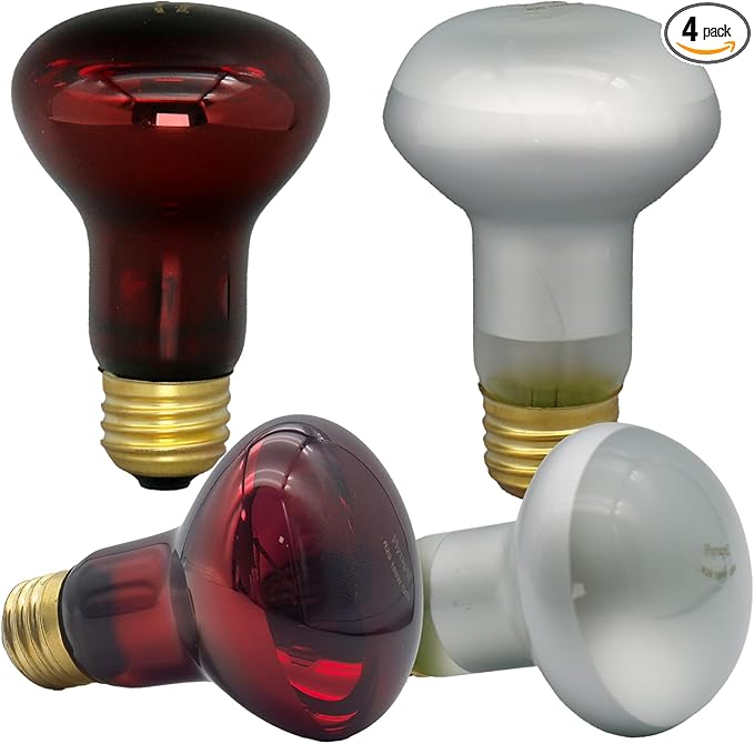 Reptile Heat Lamp Bulb 100 Watt, Day Time & Night Basking Spot Light Combo Pack, Amphibians Infrared Red Heat Light Bulb and Daylight Heating Lamp for Bearded Dragon, Leopard Gecko, Chicken, 4 Pack