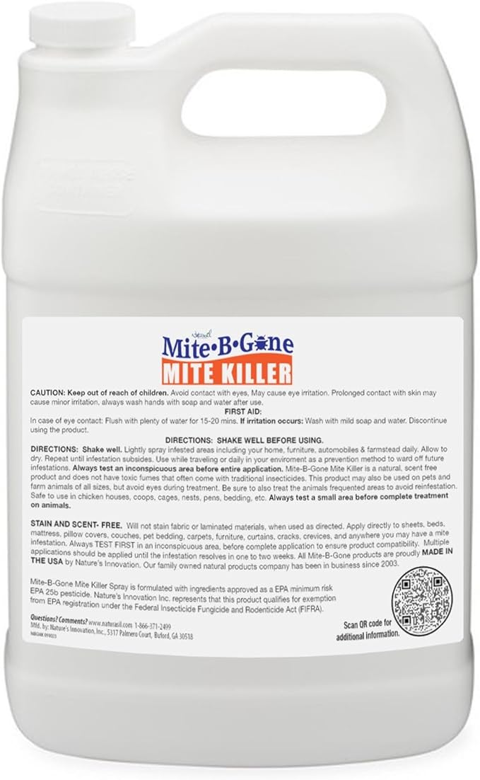 Mite Killer Treatment Spray Pack by Mite-B-Gone — Kills All Types of Mites, Dust, Spider, Rat, Carpet & Bird Mites | Safe for Homes, Furniture & Animals | Non-Toxic | Kid & Pet Friendly | 1 Gal 4-Pack