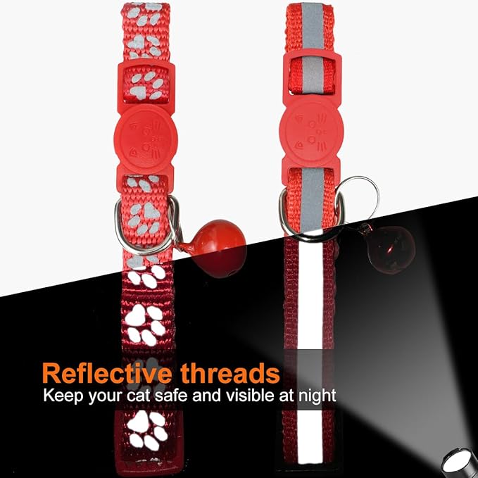 TagME 2 Pack Cat Collar with Name Tag, Personalized Reflective Cat Collar Breakaway with Bell for Boy & Girl Kitten, Red