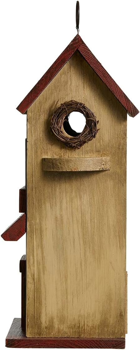 Glitzhome Birdhouses for Outdoors, Rustic 14.25" H Large Bird Houses for Outside, Distressed Painted Bird House Solid Wood Cottage Decorative Hanging Birdhouse for Outdoor Patio Garden,Washed Yellow