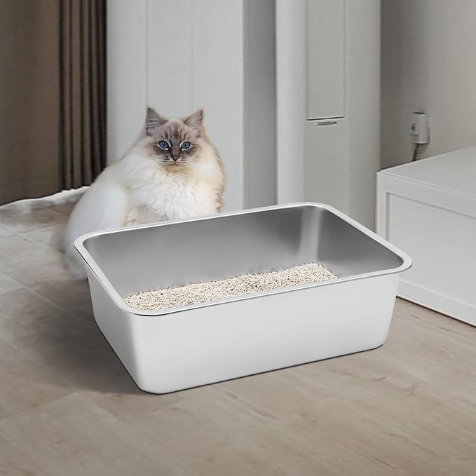 GOLDENKEY 2 Pack 23.6"x 15.7"x 8" Extra Deep & Large Stainless Steel Cat Litter Box with High Sides,XXL Metal Litter Box for Big Cat,Non Stick Odorless Easy to Clean